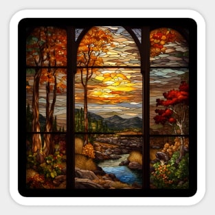 Stained Glass Window Of Autumn Scenery Sticker